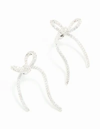 Silver Cubic Zirconia Dainty Ribbon Stud Earrings