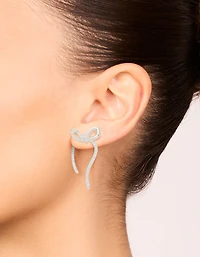 Silver Cubic Zirconia Dainty Ribbon Stud Earrings