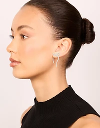 Silver Cubic Zirconia Dainty Ribbon Stud Earrings