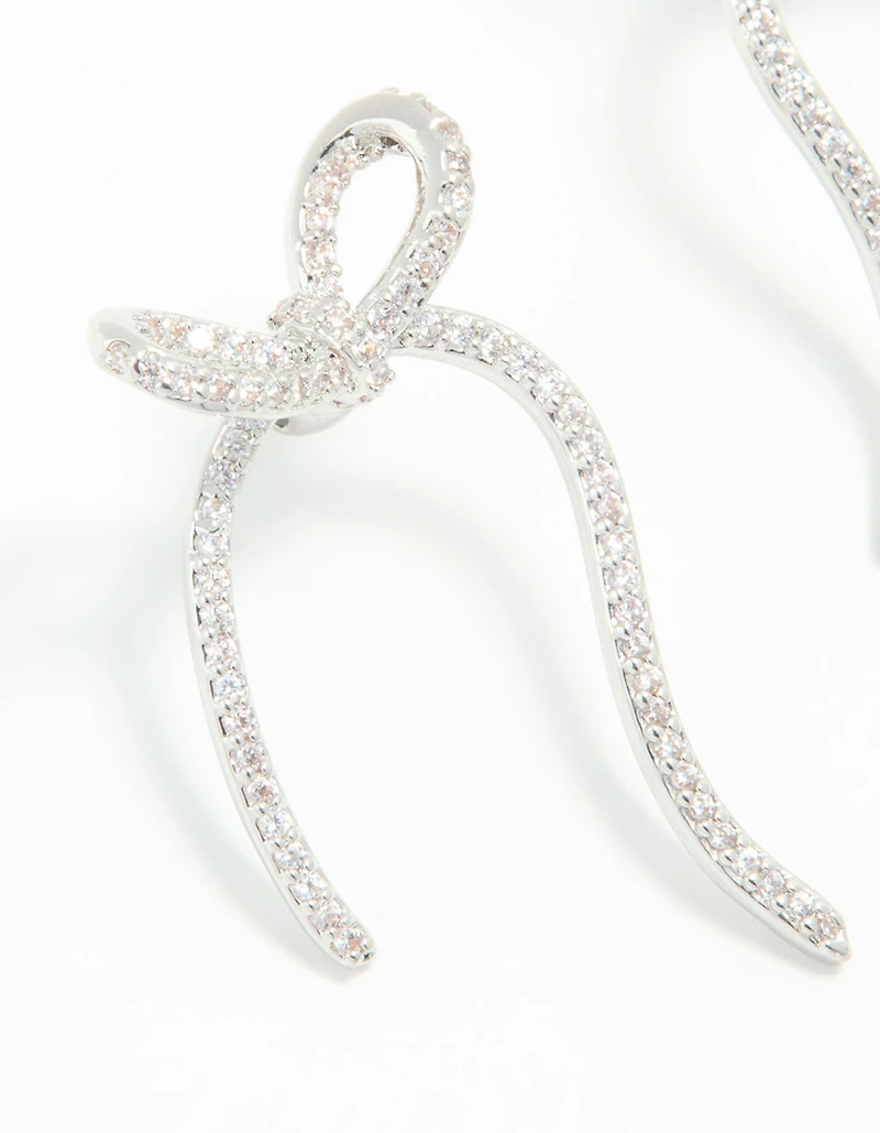 Silver Cubic Zirconia Dainty Ribbon Stud Earrings
