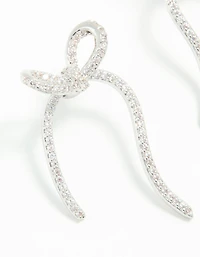 Silver Cubic Zirconia Dainty Ribbon Stud Earrings