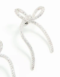 Silver Cubic Zirconia Dainty Ribbon Stud Earrings