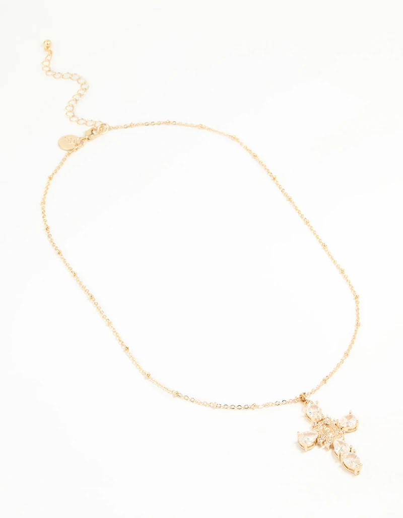 Gold Cubic Zirconia Mary Cross Necklace