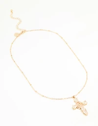Gold Cubic Zirconia Mary Cross Necklace