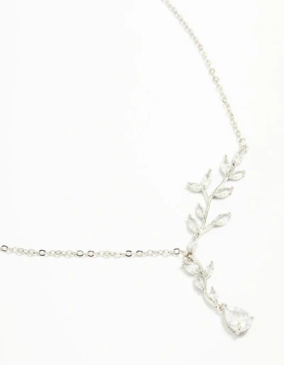 Silver Cubic Zirconia Vine Pear Necklace