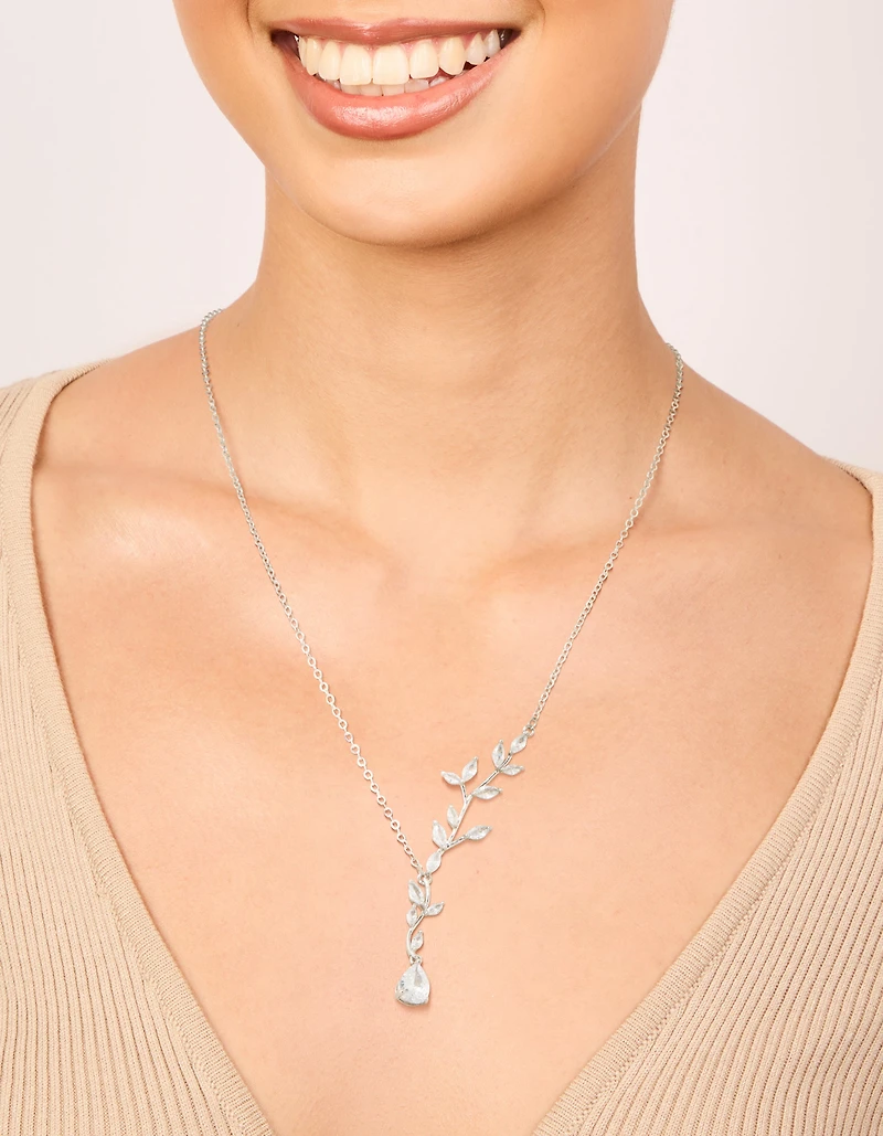 Silver Cubic Zirconia Vine Pear Necklace