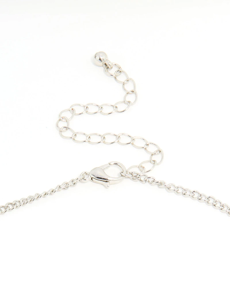 Silver Cubic Zirconia Cross & Heart Charm Necklace