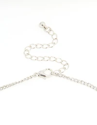 Silver Cubic Zirconia Cross & Heart Charm Necklace