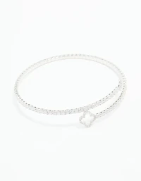 Silver Cubic Zirconia Open Floral Bangle