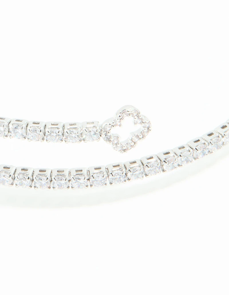 Silver Cubic Zirconia Open Floral Bangle