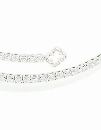 Silver Cubic Zirconia Open Floral Bangle
