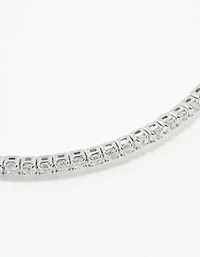 Silver Cubic Zirconia Open Floral Bangle