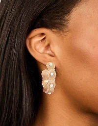 Gold Pearl Textured Hoop Earrings