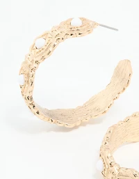 Gold Pearl Textured Hoop Earrings