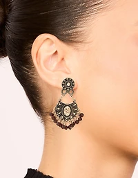 Gold Brown Beaded Drop Earrings