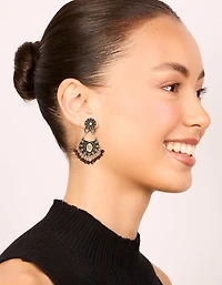 Gold Brown Beaded Drop Earrings