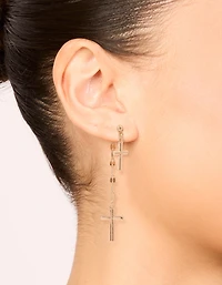 Gold Dangly Cross Drop Earrings