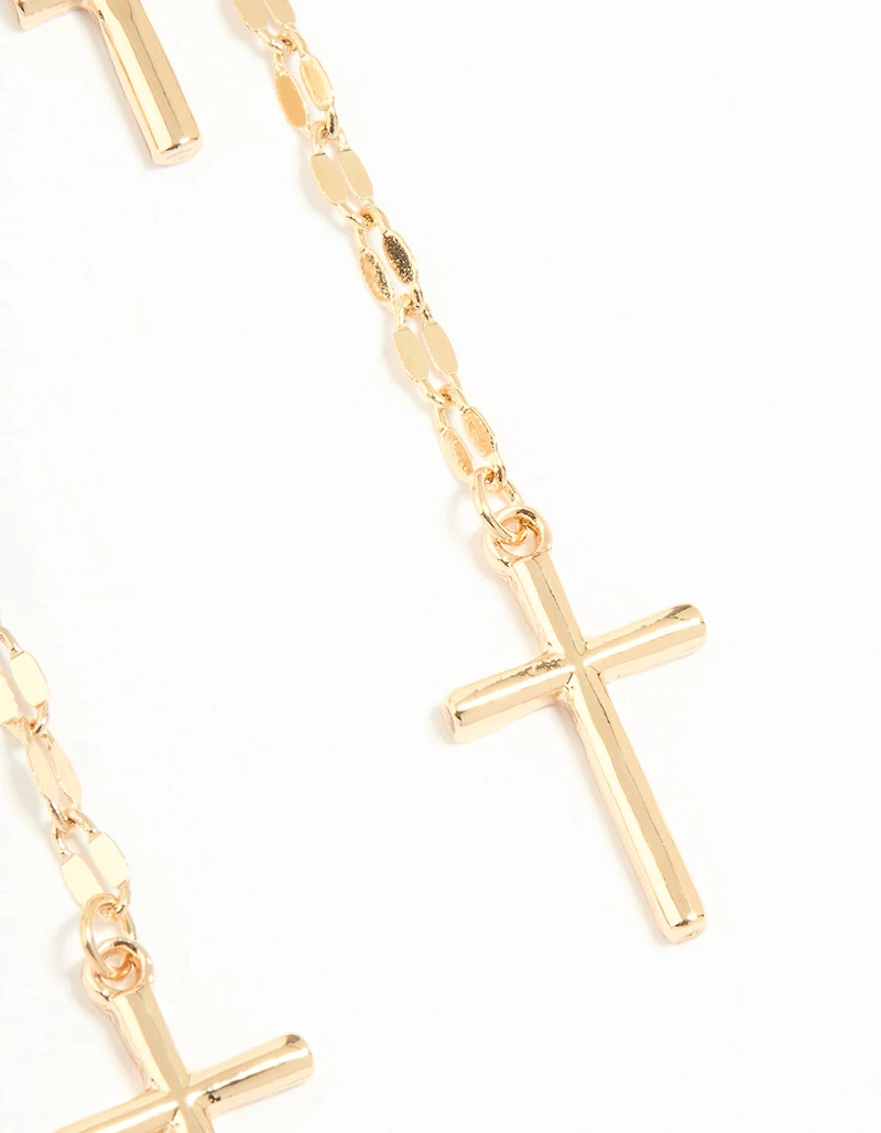 Gold Dangly Cross Drop Earrings