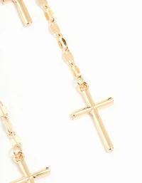 Gold Dangly Cross Drop Earrings