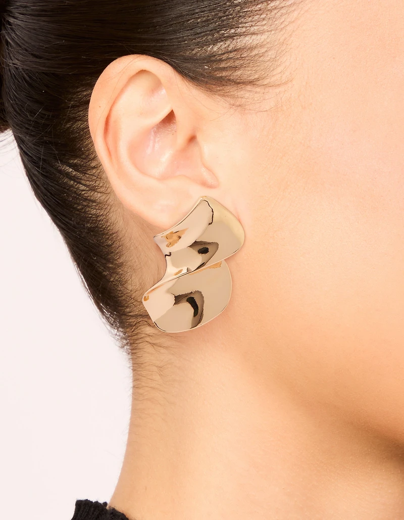 Gold Large Swirl Stud Earrings
