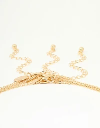Gold Enamel Heart Rose & Cross Layered Necklace