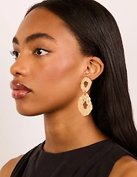 Gold Hammered Circle Drop Earrings