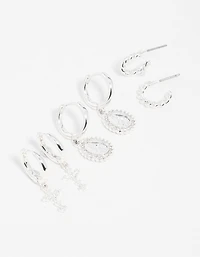Silver Diamante Cross Huggie Earrings 3-Pack