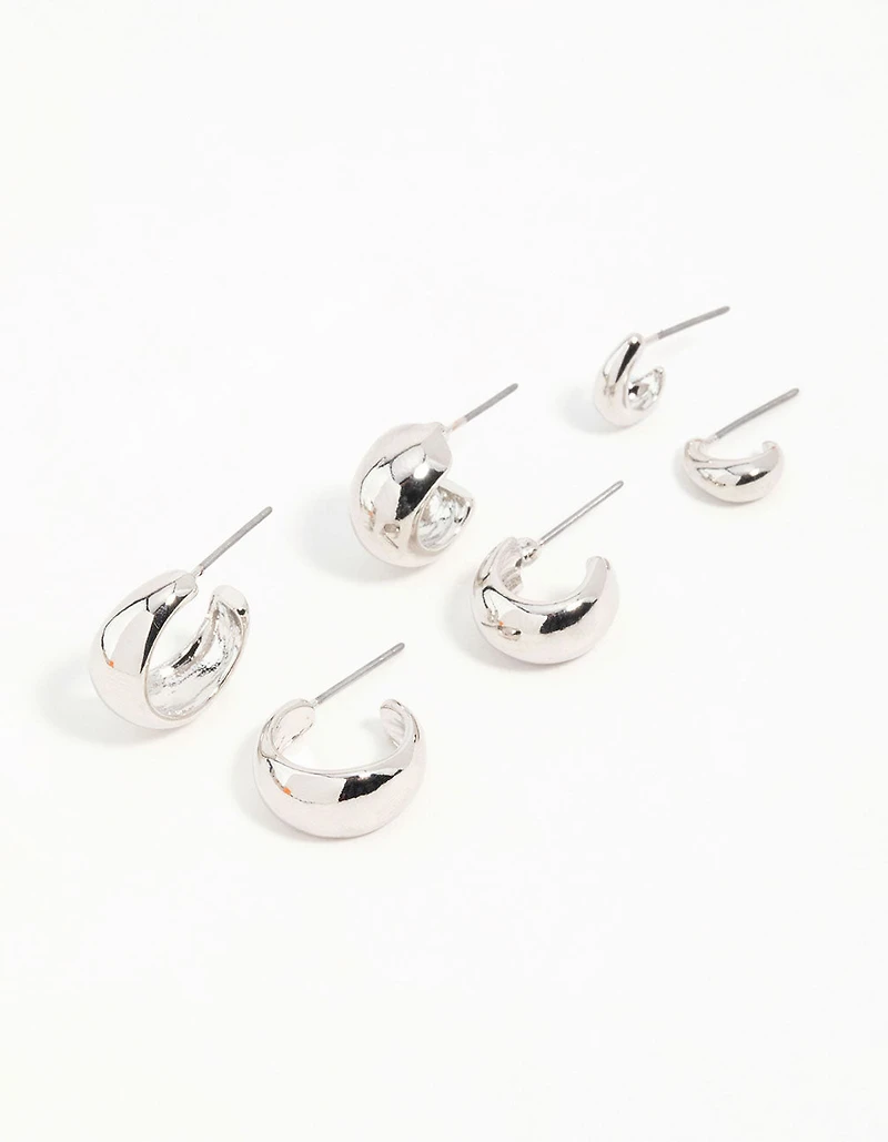 Silver Graduating Simple Hoop Earrings 3-Pack