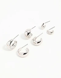 Silver Graduating Simple Hoop Earrings 3-Pack