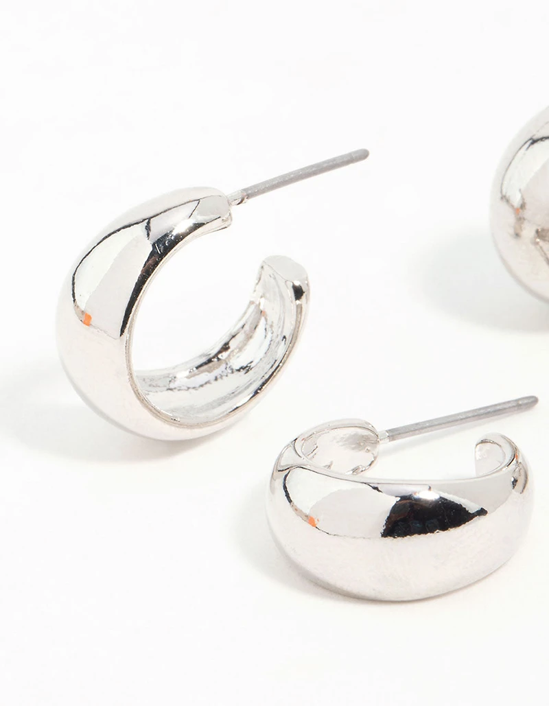 Silver Graduating Simple Hoop Earrings 3-Pack