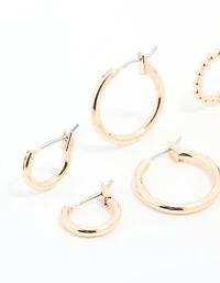 Gold Sleek & Bubble Hoop Earrings 3-Pack