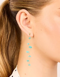 Gold Blue Semi Precious Stone Statement Chain Drop Earrings