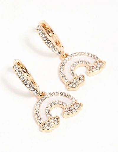 Gold Diamante Rainbow Cloud Huggie Earrings
