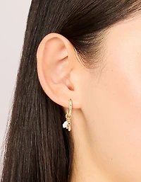 Gold Diamante Horseshoe & Clover Huggie Earrings