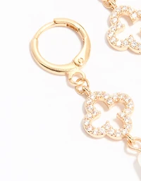 Gold Diamante Pearl Floral Huggie Earrings