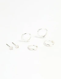 Silver Cubic Zirconia Celestial & Classic Huggie Earrings 3-Pack