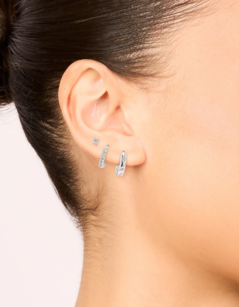 Silver Cubic Zirconia Celestial & Classic Huggie Earrings 3-Pack