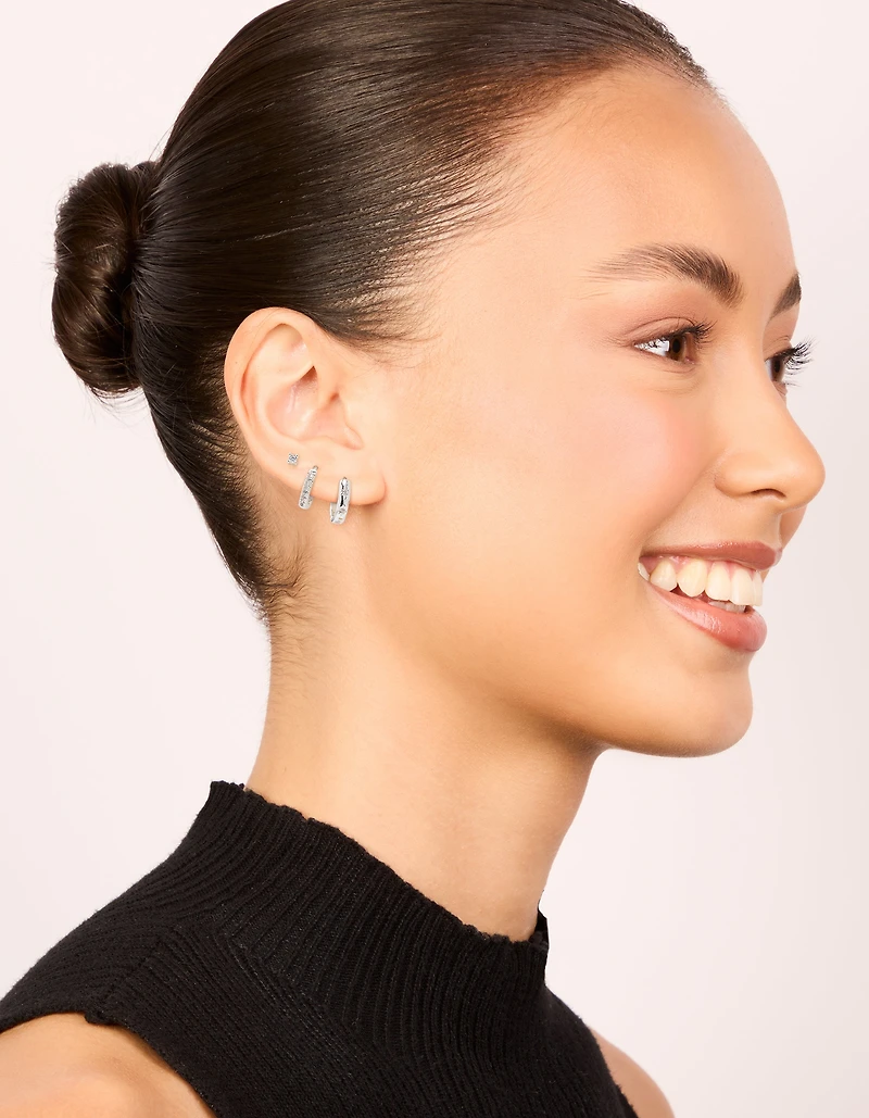 Silver Cubic Zirconia Celestial & Classic Huggie Earrings 3-Pack