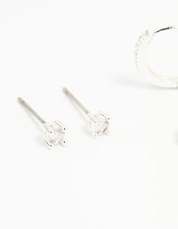 Silver Cubic Zirconia Celestial & Classic Huggie Earrings 3-Pack