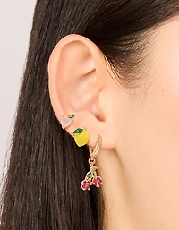 Gold Enamel Mixed Fruit Stud Earrings 3-Pack