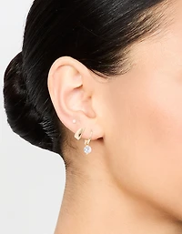 Gold Cubic Zirconia Huggie & Stud Earrings 3-Pack