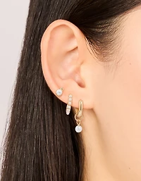 Gold Mixed Pearl Charm Huggie Earrings 3-Pack