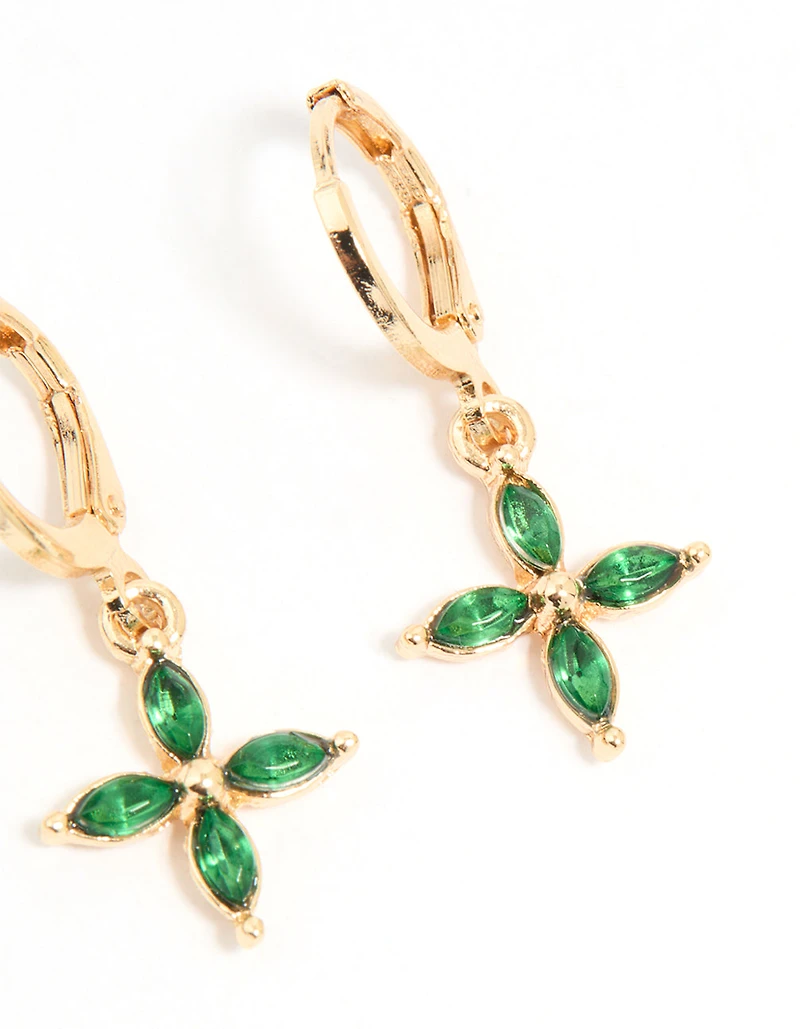 Gold Green Diamante Butterfly & Cross Mixed Stud Earrings 3-Pack