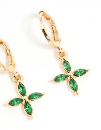 Gold Green Diamante Butterfly & Cross Mixed Stud Earrings 3-Pack