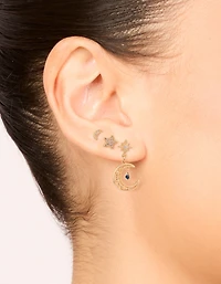 Gold Cubic Zirconia Celestial Drop & Stud Earrings 3-Pack