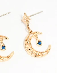 Gold Cubic Zirconia Celestial Drop & Stud Earrings 3-Pack