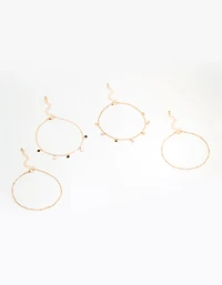 Gold Enamel Flower & Twisted Anklets 4-Pack