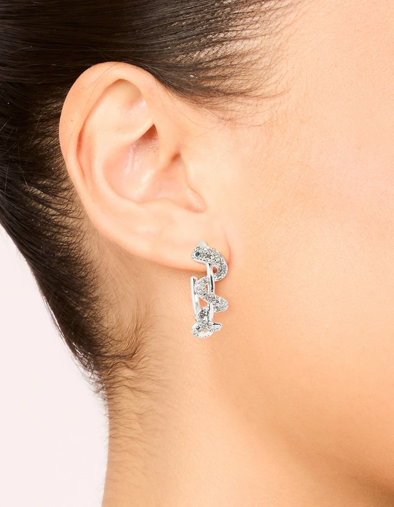 Silver Diamante Snake Hoop Earrings