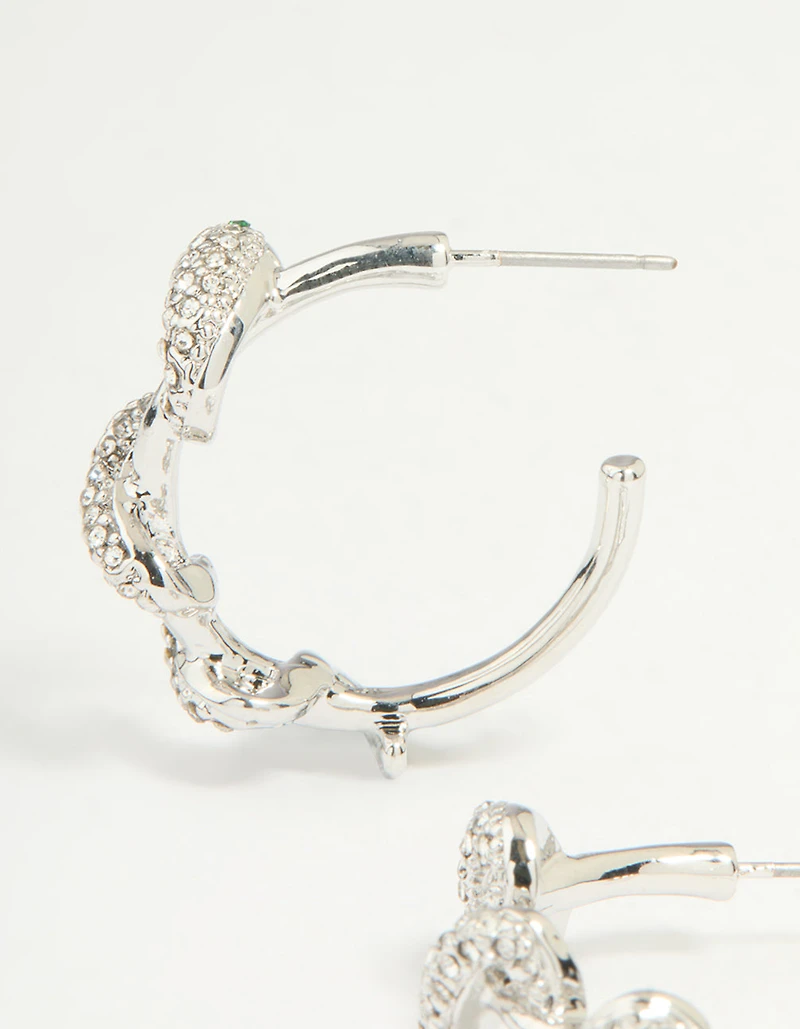Silver Diamante Snake Hoop Earrings