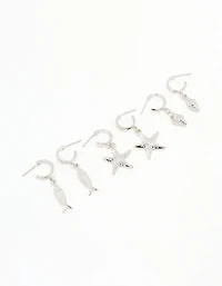 Silver Starfish & Shell Earrings 3-Pack
